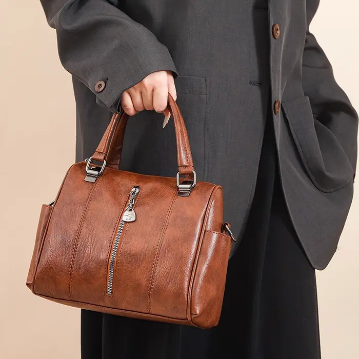 Sac fourre-tout Vintage en cuir PU solide pour femmes