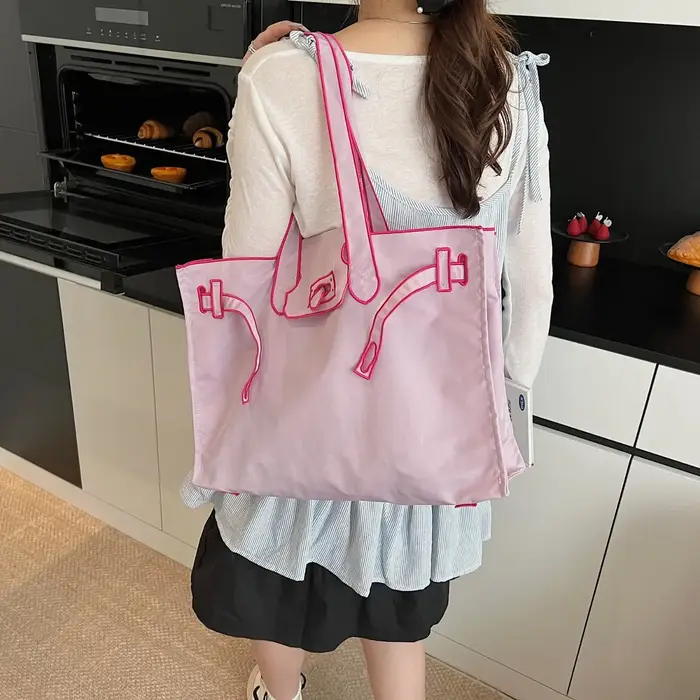 Sac fourre-tout en toile brodé grande capacité
