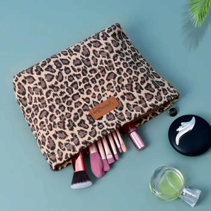 Grand sac de maquillage imprimé léopard – Sac à main élégant et mignon pour femmes et filles