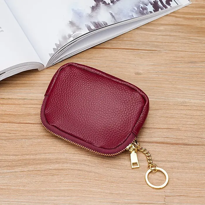 Mini porte-monnaie à fermeture éclair en cuir PU multicolore avec porte-clés petit portefeuille Portable