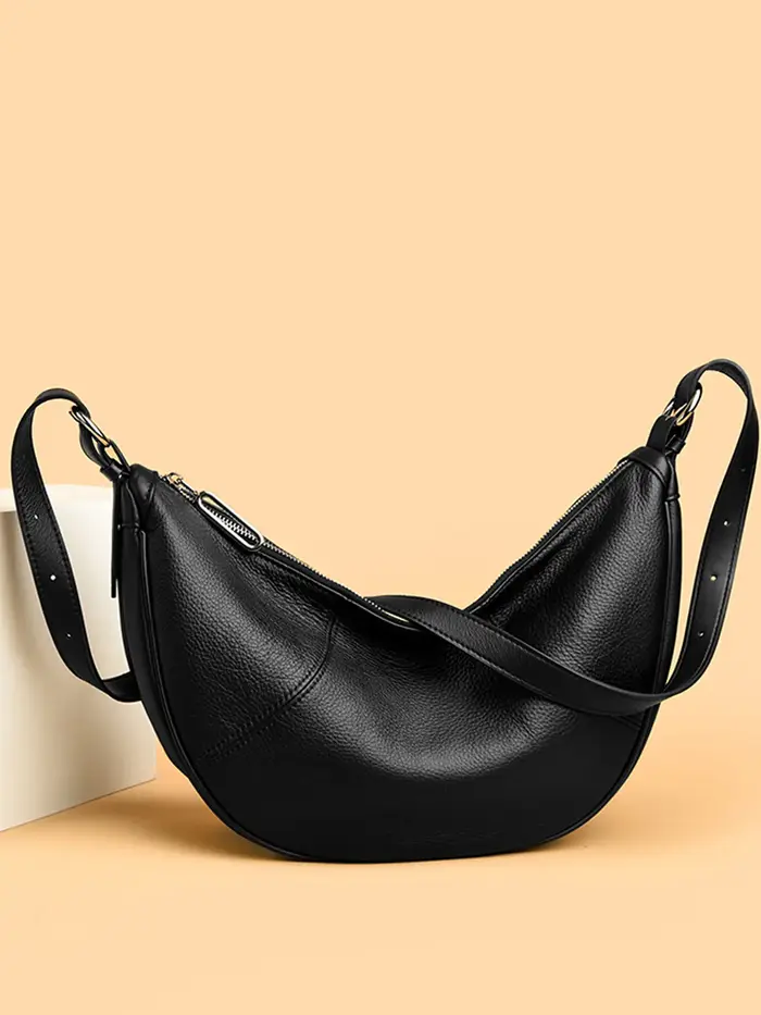 Sac à bandoulière pour femme en cuir véritable marron, design croissant, sac de téléphone à bandouli