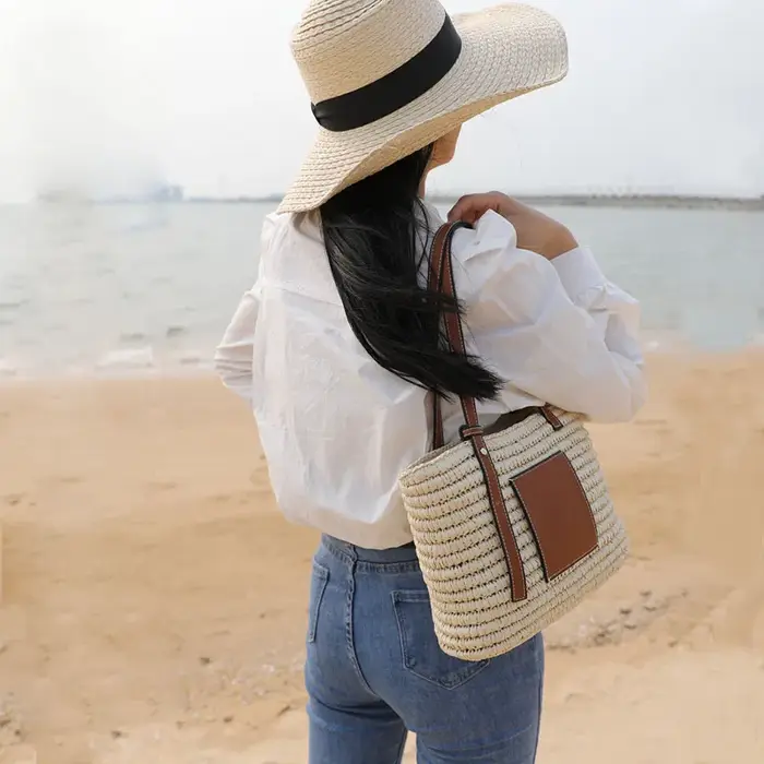 Sac à main en paille tissé pour femmes