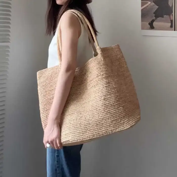 Sac en raphia tressé grande capacité pour femme