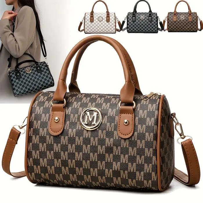 Women Alphabet Shoulder Bag with Golden "M" Logo