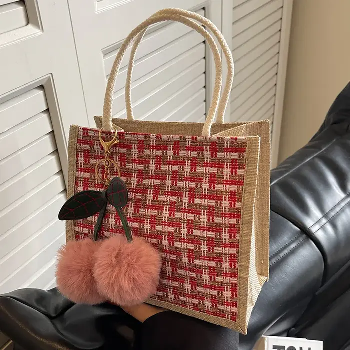 Sac fourre-tout en jute à motif tressé pour femme