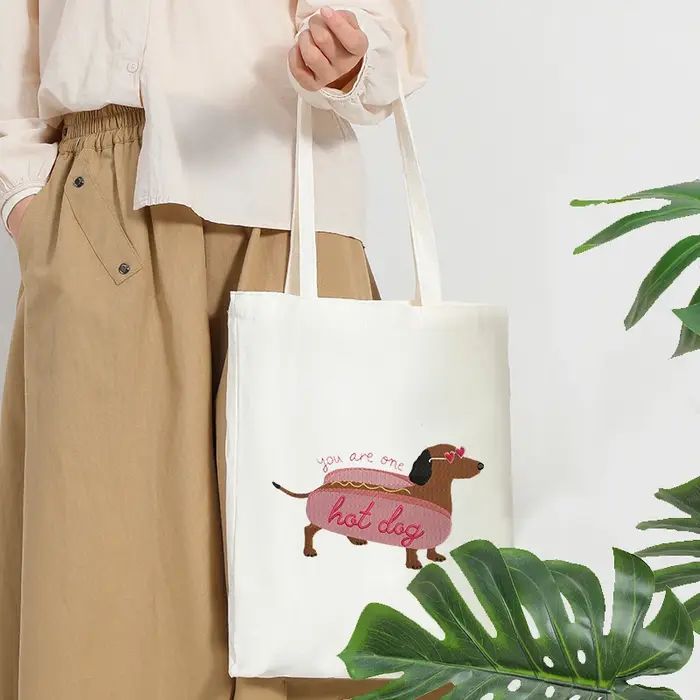 Sacs fourre-tout brodés à motif de chien Leon pour femmes et filles