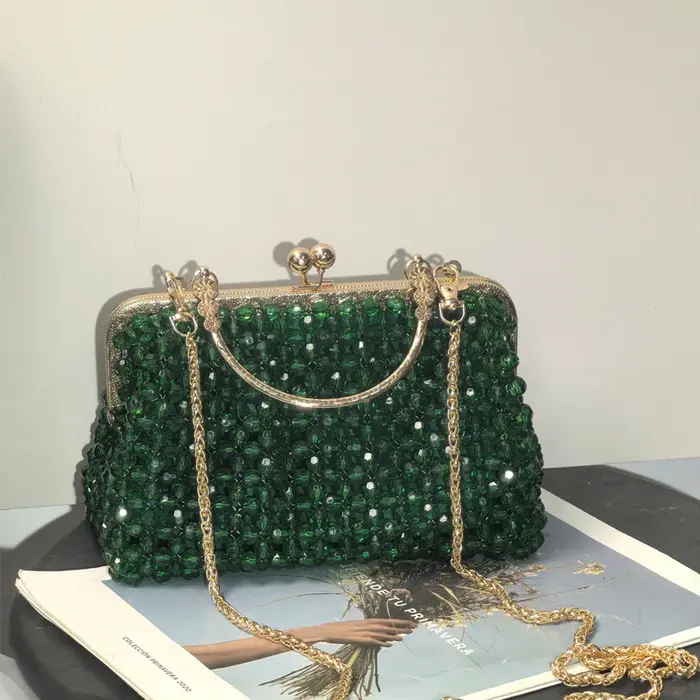Pochette perlée faite à la main vert émeraude | Sac