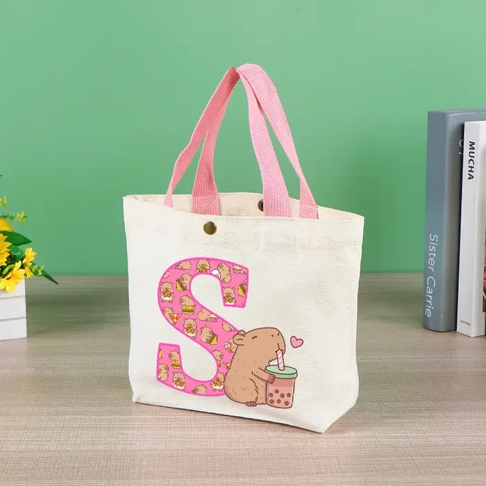 Capibara mignon sac fourre-tout pour femmes Anime Capybara lettre A-Z sac à main filles Shopping voyage organiser toile pochette cadeau offres spéciales