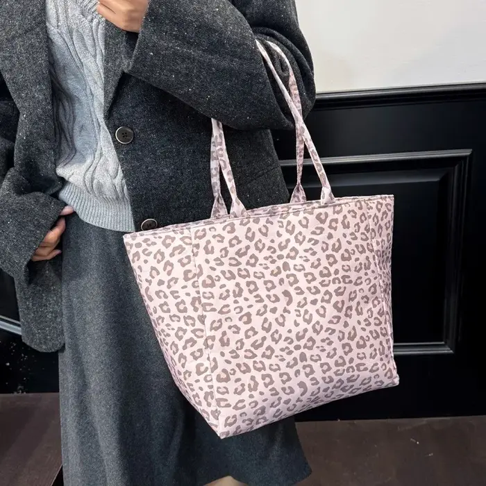 Sac fourre-tout en toile imprimé léopard pour femmes