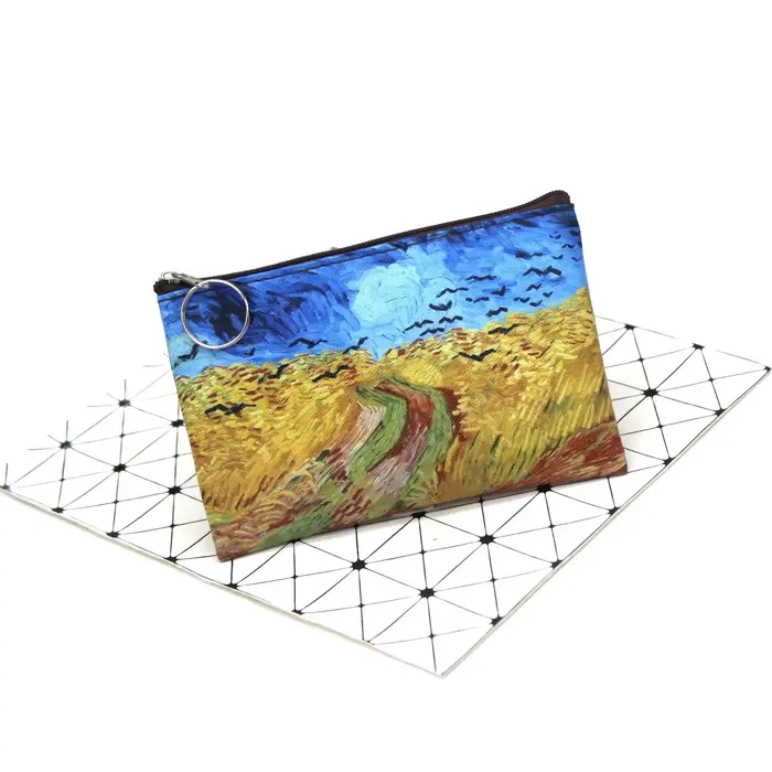 Sac à cosmétiques en toile de peinture à l'huile vintage, Van Gogh Art, tournesol, étoile, lune, nuit, poudres de maquillage, porte-monnaie de voyage, portefeuille