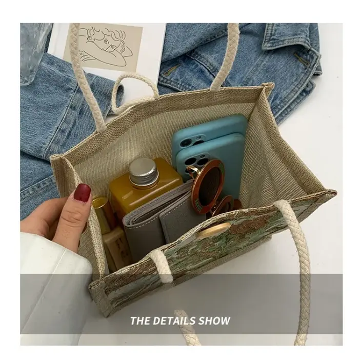 Sac à main en lin vintage pour femme