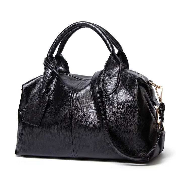 Sac Boston bleu clair frais à motif litchi, sac à main multi-poignées, sac bandoulière décontracté p