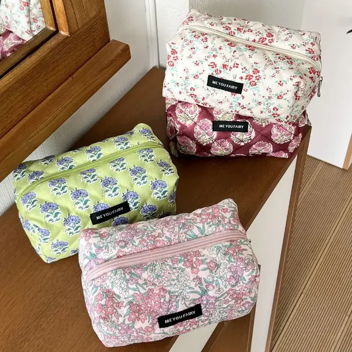 2025 Vintage Floral vanité étui doux Jacquard maquillage pochette femmes fermeture éclair