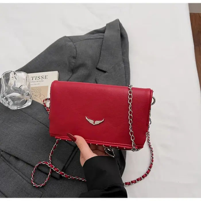 Nouveau Sac Enveloppe Aile Incrusté de Diamants Style Français 2026 - Sac ZV Tendance et Polyvalent - Sac Bandoulière Rétro Classique