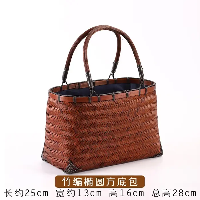 Sac à main en bambou fait main, mini panier rétro en rotin pour cérémonie du thé, sac de rangement