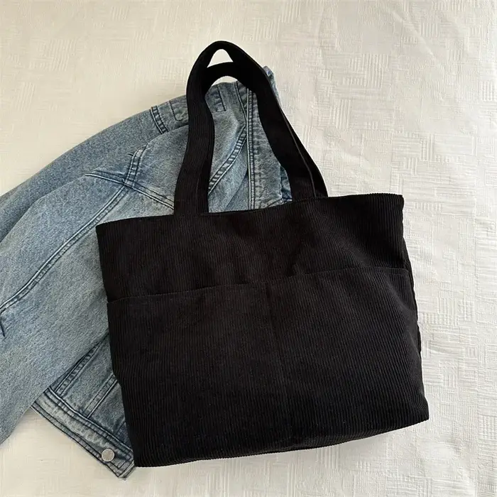 Sac fourre-tout en velours côtelé pour femme, sacs sous-bras, multi-poches, simple, grande capacité,