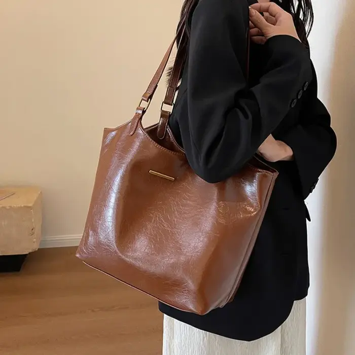 Grands sacs à bandoulière pour femmes, fourre-tout de grande capacité, Vintage, couleur unie, fermet