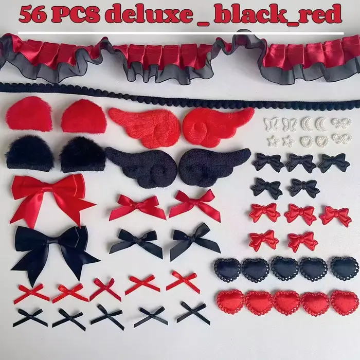 Sac de matériel de bricolage fait à la main en dentelle noire et rouge, sac de douleur de décoration