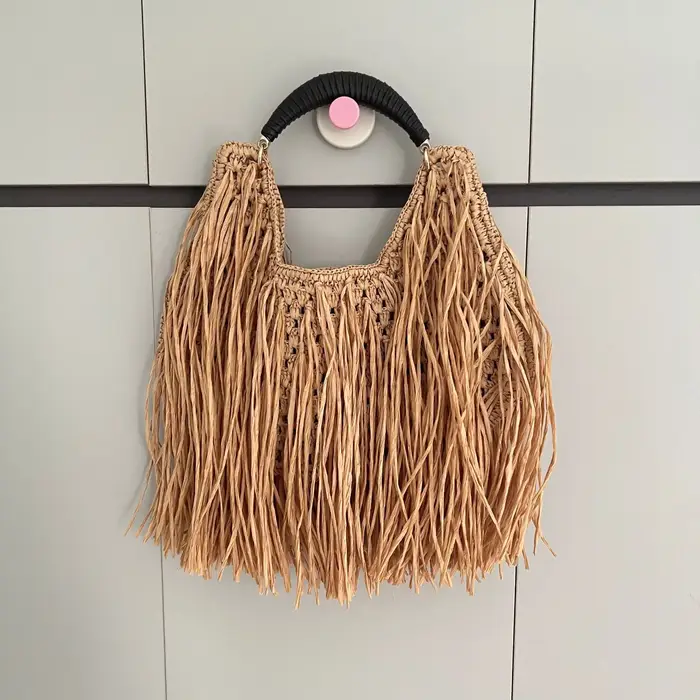 Sac fourre-tout bohème en paille à franges grande capacité