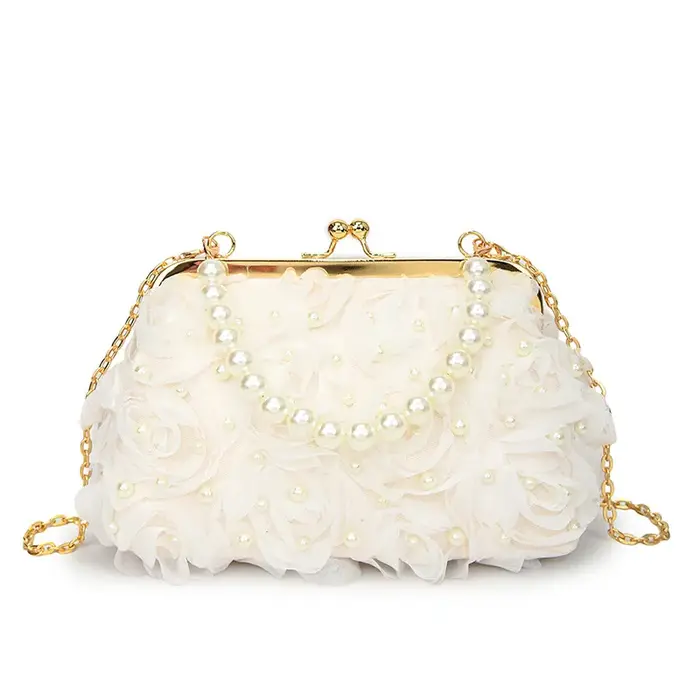 Sac de soirée à fleurs de Rose pour femmes, avec chaîne, sac à main en perles florales, sac de dîner