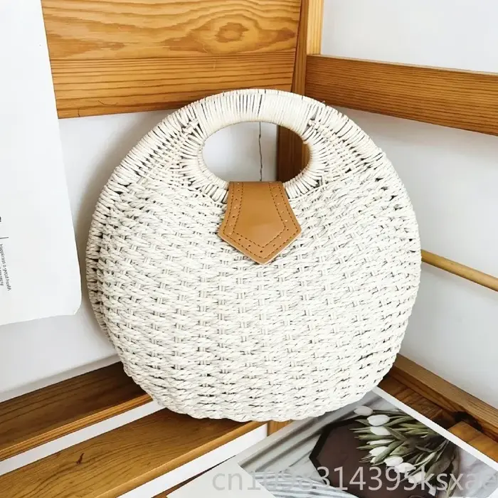 Sac demi-lune tressé pour femme, avec poignée supérieure, ajouré, style bohème coréen, idéal pour la plage et les vacances d'été