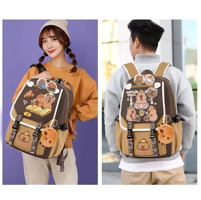 Kawaii Capybara élégant kaki enfant sac à dos sac d'école sac à dos décontracté adolescents garçon fille sac à bandoulière enfants cartable sac à dos 