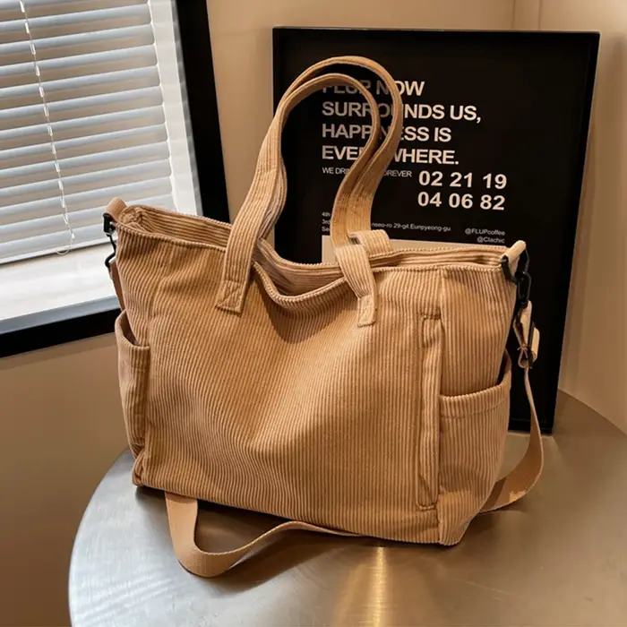 Sac à main en velours côtelé pour femmes, fourre-tout décontracté, multi-poches, sangle réglable, sa