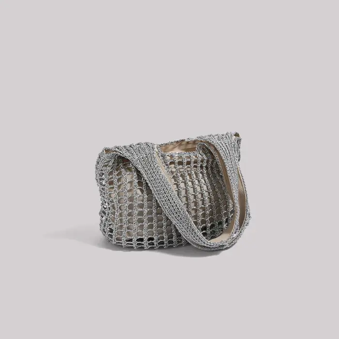 Sac fourre-tout en maille tissée à paillettes argentées pour femmes