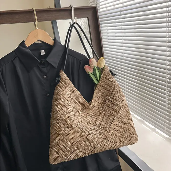 Sac de plage pour femme, sac à main quotidien, sac d'été décontracté ajouré en coton tressé, nouveau
