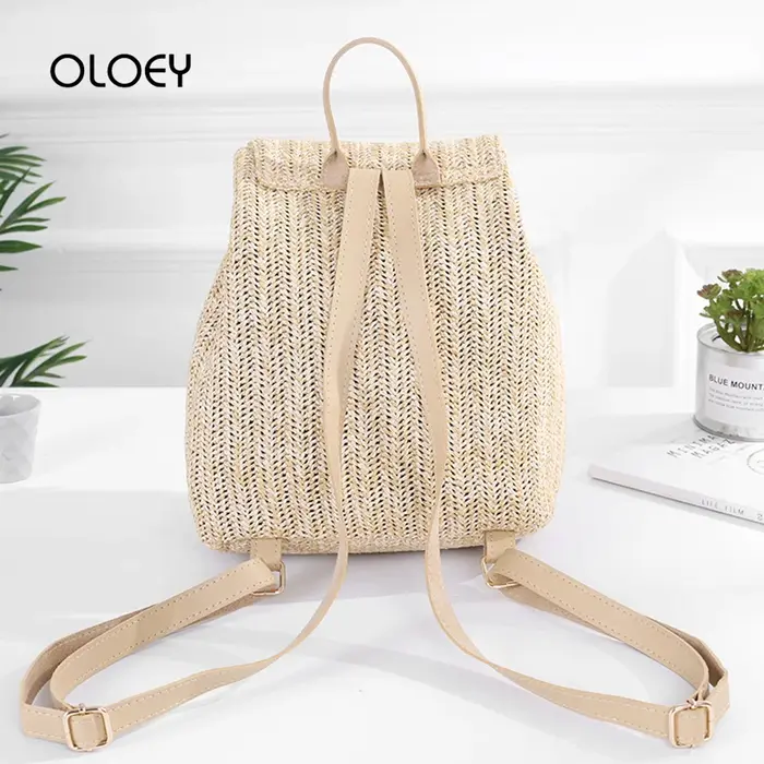 Sac à dos tissé en paille pour femmes