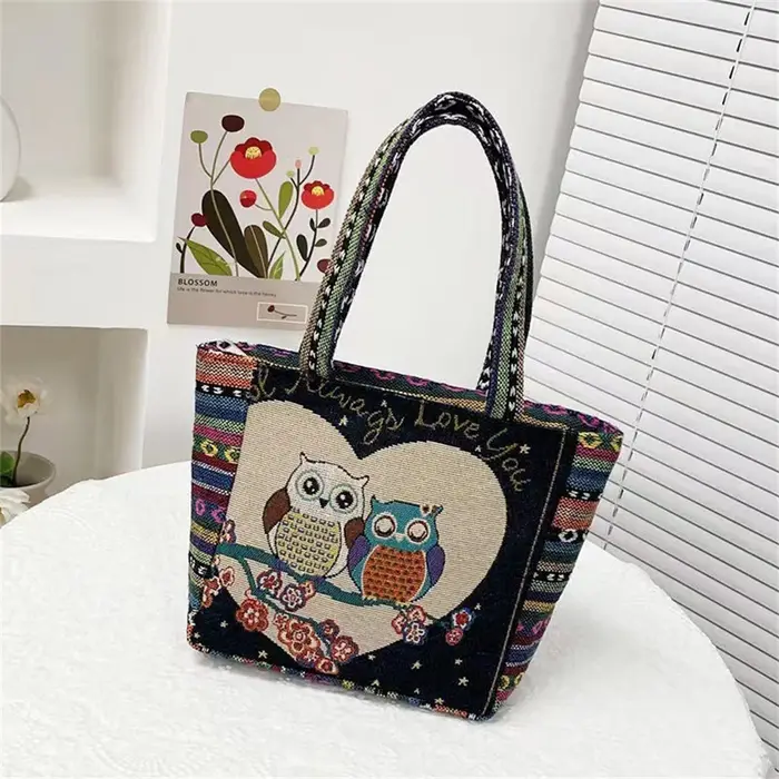 Sac à bandoulière en nylon brodé rétro pour femme