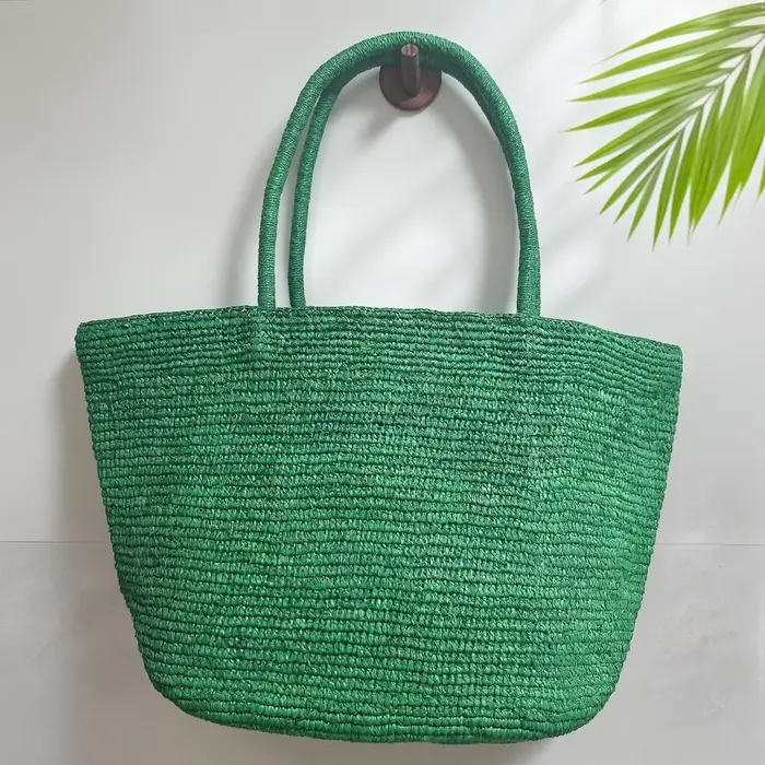 Nouveau Sac Fourre-tout Grande Capacité en Raphia Vert Fait Main 2026 – Sac de Plage en Paille Naturelle Tressé Designer pour Femme – Sac à Bandoulière Tendance