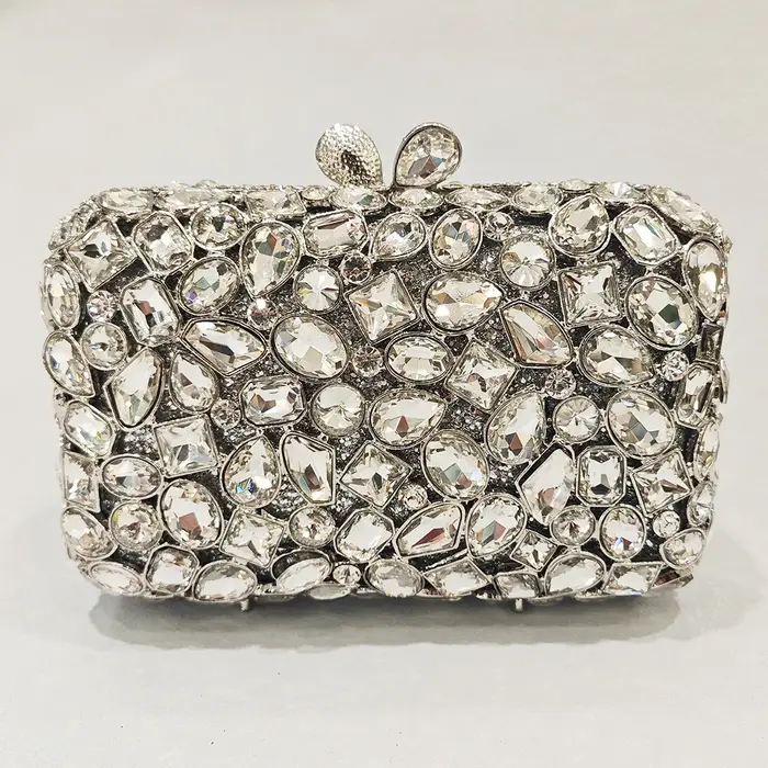 Sac à Main de Luxe en Pierre Argent/Or/Bleu, Pochette de Soirée, Mariage, Patients en Clip, Bal, Que