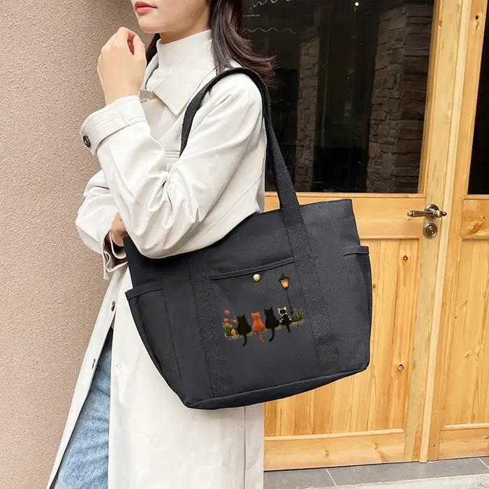 Filles femmes graphique sac fourre-tout grande capacité dessin animé épaule mignon chat Shopper sacs à main