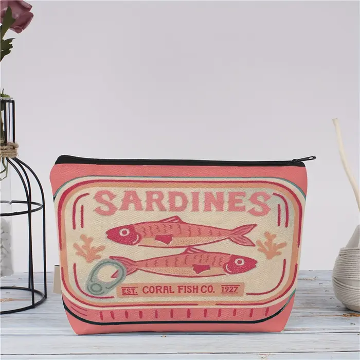 Pochette à fermeture éclair imprimée rose pour sardines fantaisistes