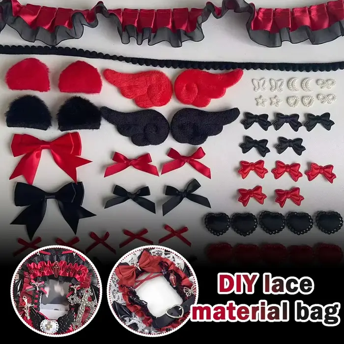 Kit de matériaux DIY pour Itabag en dentelle noire et rouge, porte-badges, pochette pour cartes, accessoires de décoration gothique, présentoir pour articles d'anime