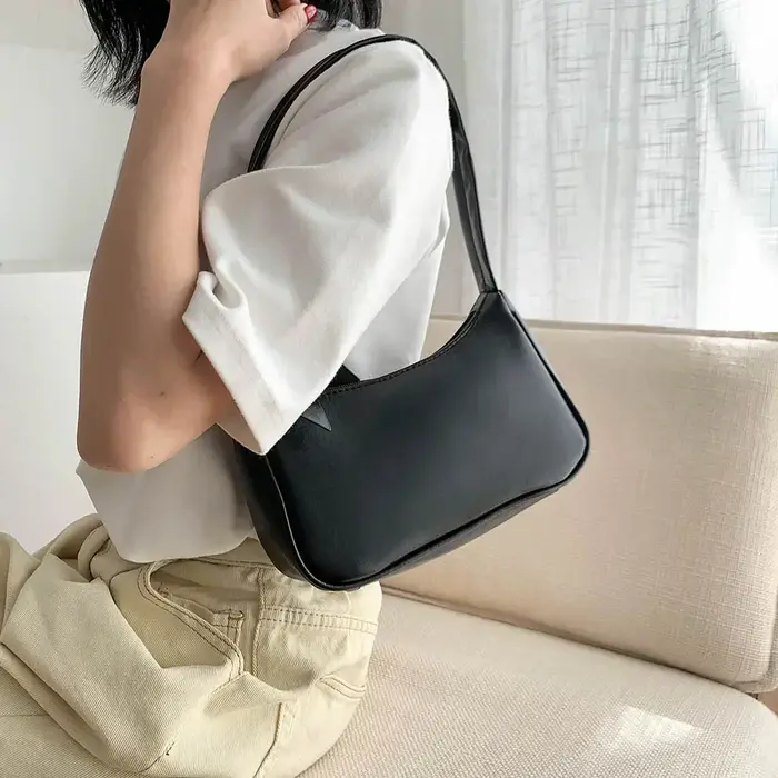 Nouveau rétro souple en cuir PU femmes épaule sous les bras sacs décontracté couleur unie petit haut-poignée
