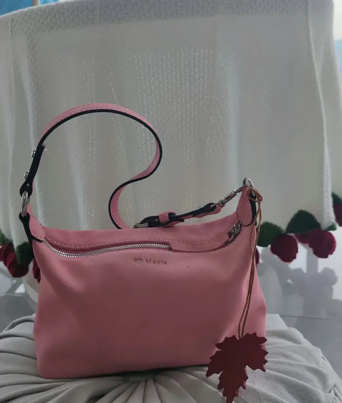 Sac Hobo en érable et daim rose pour femme