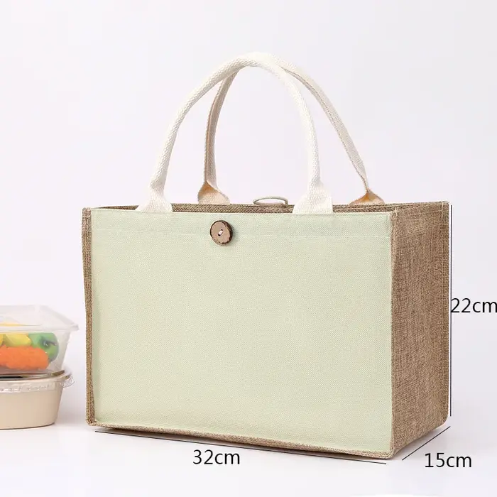 Sac fourre-tout en toile de jute avec bouton pour femme, sac à main cadeau de grande capacité, respe