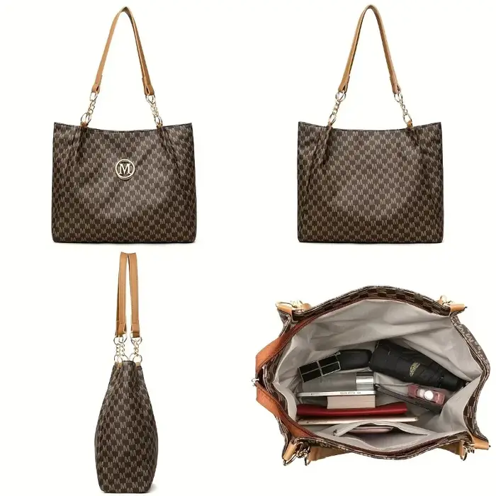 Sac fourre-tout géométrique Vintage en cuir synthétique lettre "M" Design pour femmes sac à main sac à bandoulière grande capacité Shopping sac de voyage