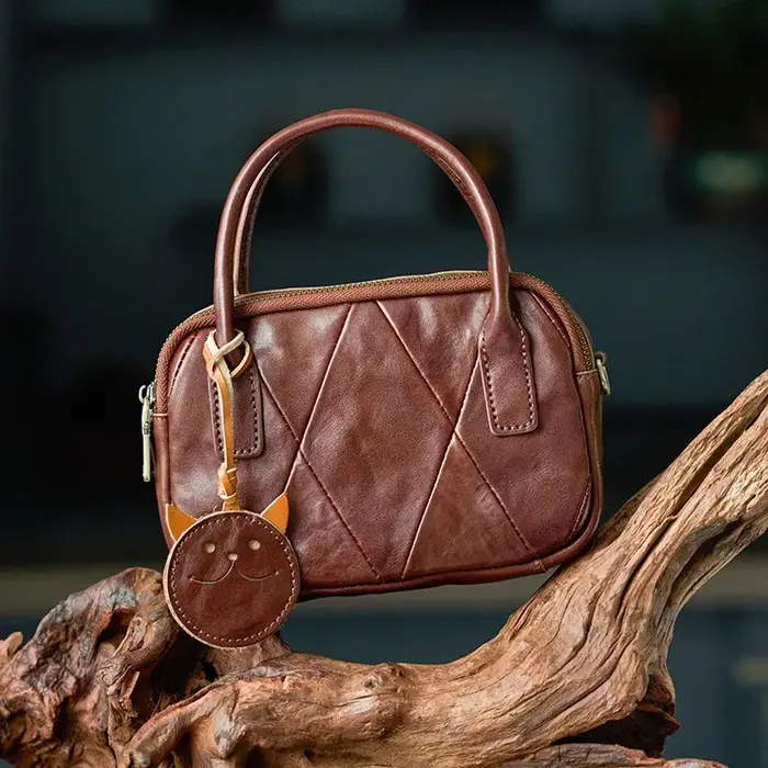 Sac bowling vintage en cuir véritable pour femme