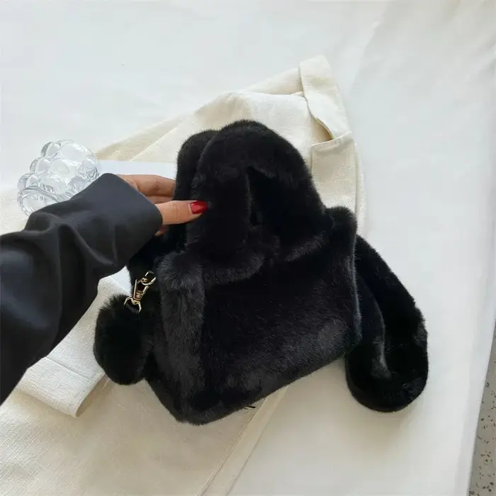 Sac à Main de Luxe en Fausse Fourrure pour Femme, Souple, en Peluche, à Bandoulière, Simple, Fourre-