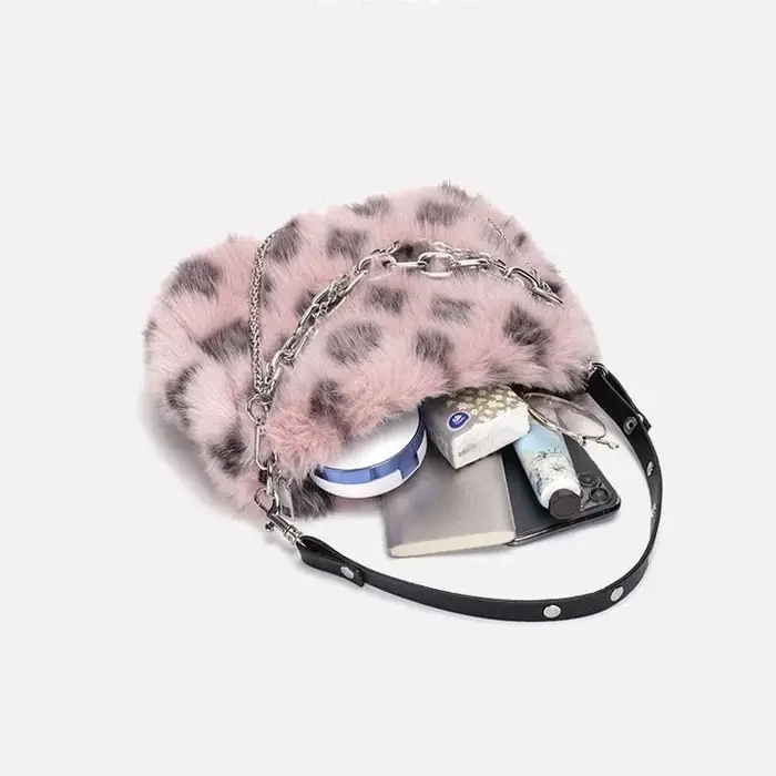 Sac à Main en Fausse Fourrure Imprimé Léopard pour Femme