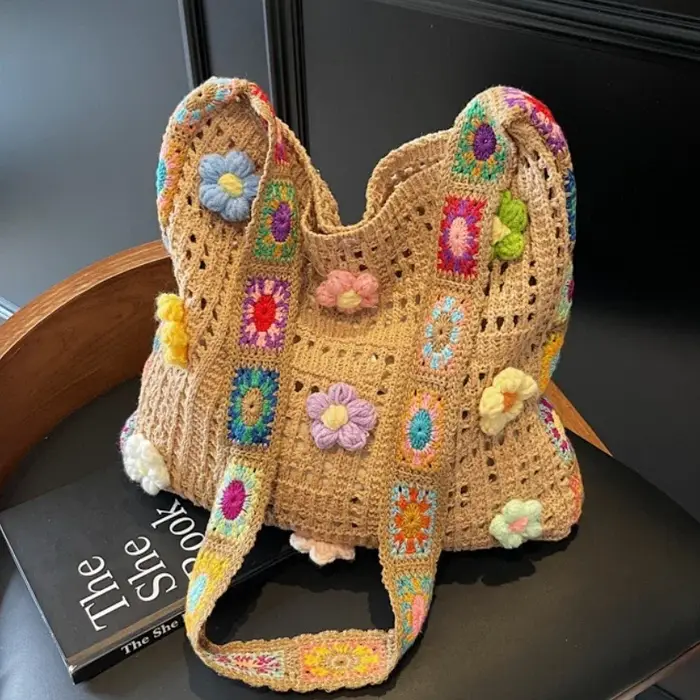 Sacs à main tricotés grande capacité été plage tissé sac à bandoulière filles fourre-tout Shopper sac femmes Boho Crochet sac fleurs de créateur