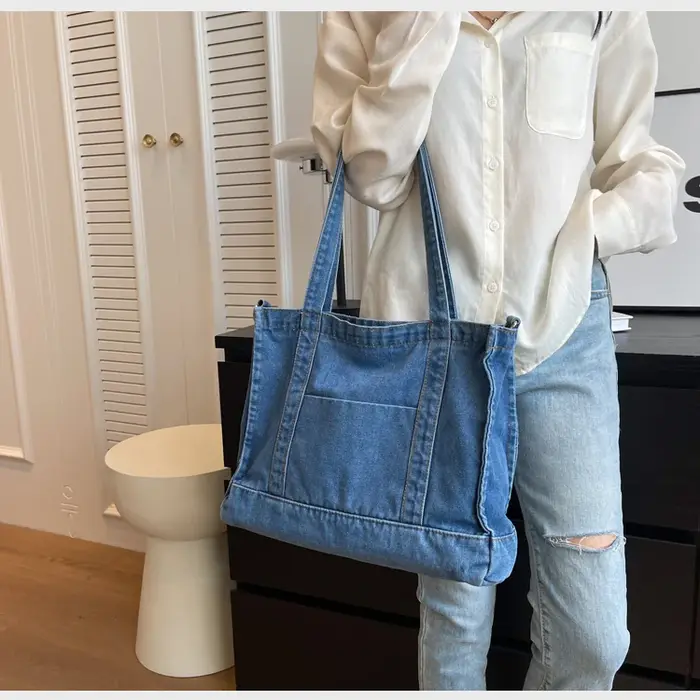 Sac à Main en Denim Bleu de Grande Capacité pour Femme