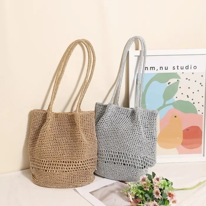 Nouveau sac seau bohème tissé à la main