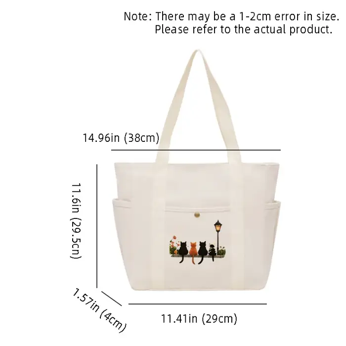 Filles femmes graphique sac fourre-tout grande capacité dessin animé épaule mignon chat Shopper sacs à main