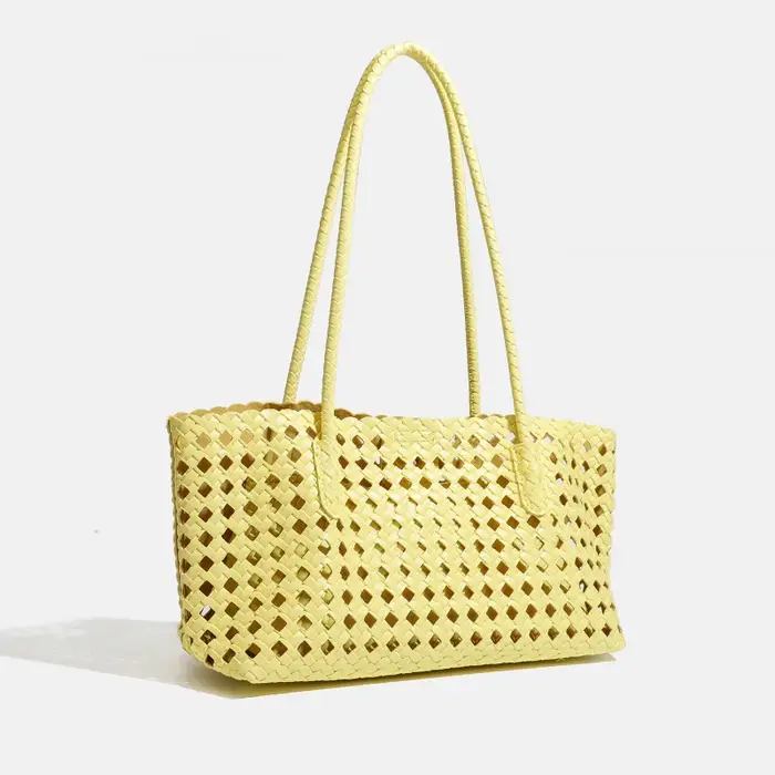 Sac fourre-tout tissé vert citron avec pochette