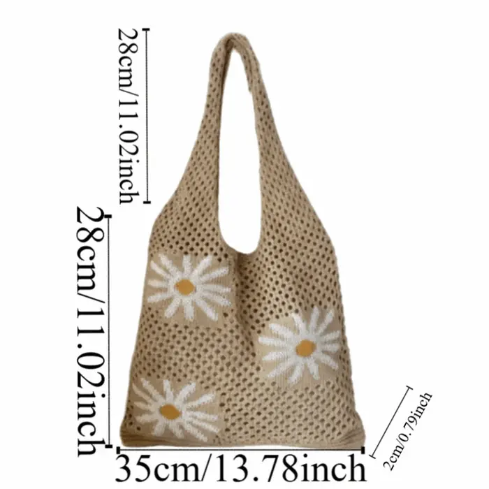Sac fourre-tout tendance rétro en crochet à motif floral