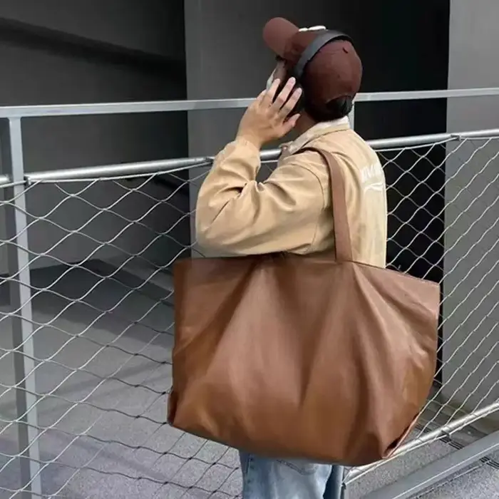 Sac fourre-tout décontracté en cuir souple grande capacité pour hommes et femmes